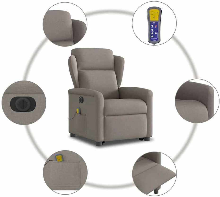 Fotelis Atsistojantis elektrinis masažinis krėslas, taupe, audinys