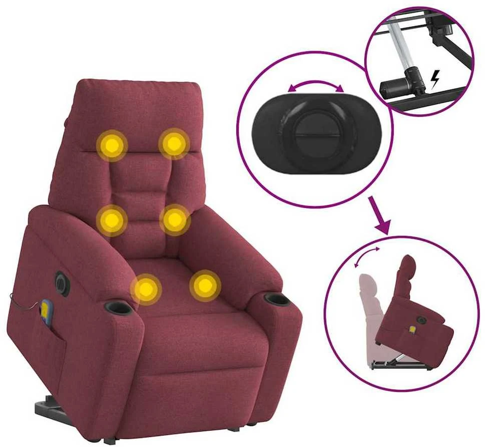 Fotelis Atsistojantis elektrinis masažinis krėslas, vyno, audinys