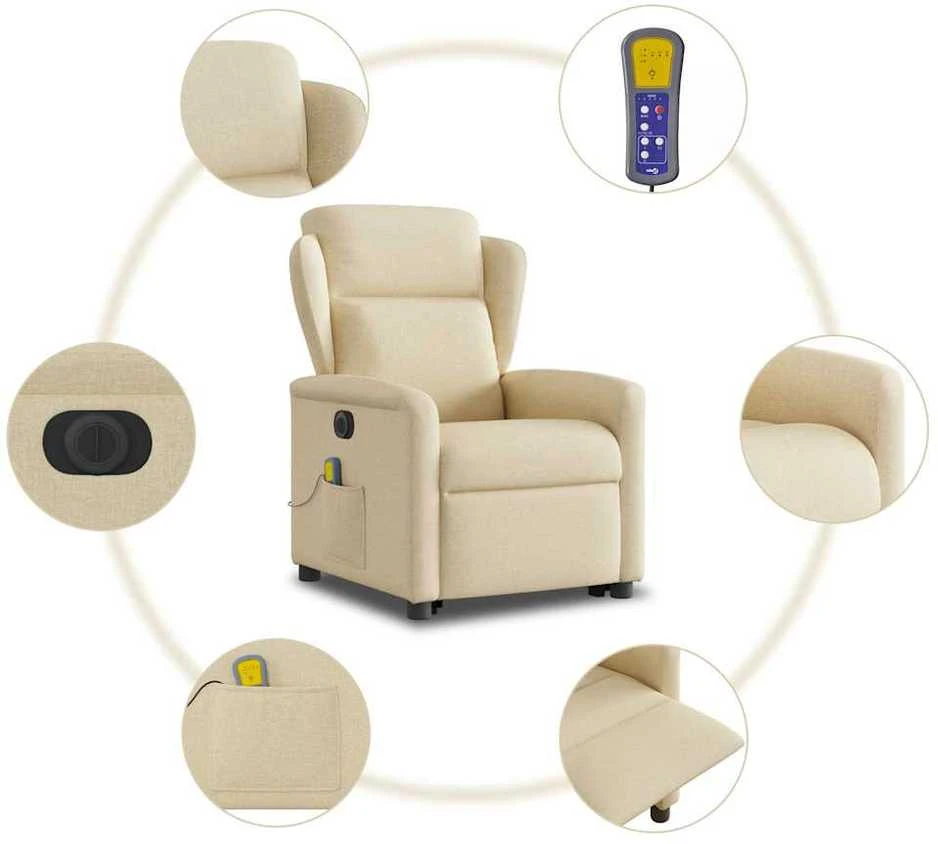 Fotelis Atsistojantis elektrinis masažinis krėslas, kreminis, audinys