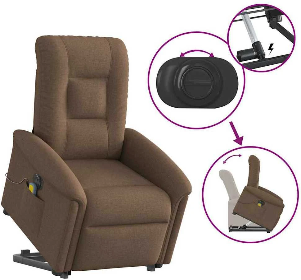 Fotelis Atsistojantis elektrinis masažinis krėslas, rudas, audinys