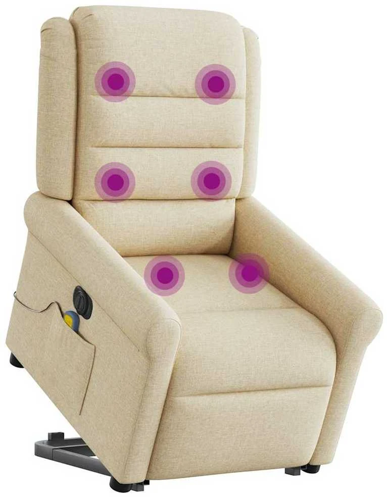 Fotelis Atsistojantis elektrinis masažinis krėslas, kreminis, audinys