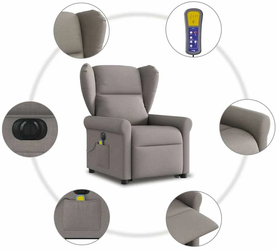 Fotelis Atsistojantis elektrinis masažinis krėslas, taupe, audinys