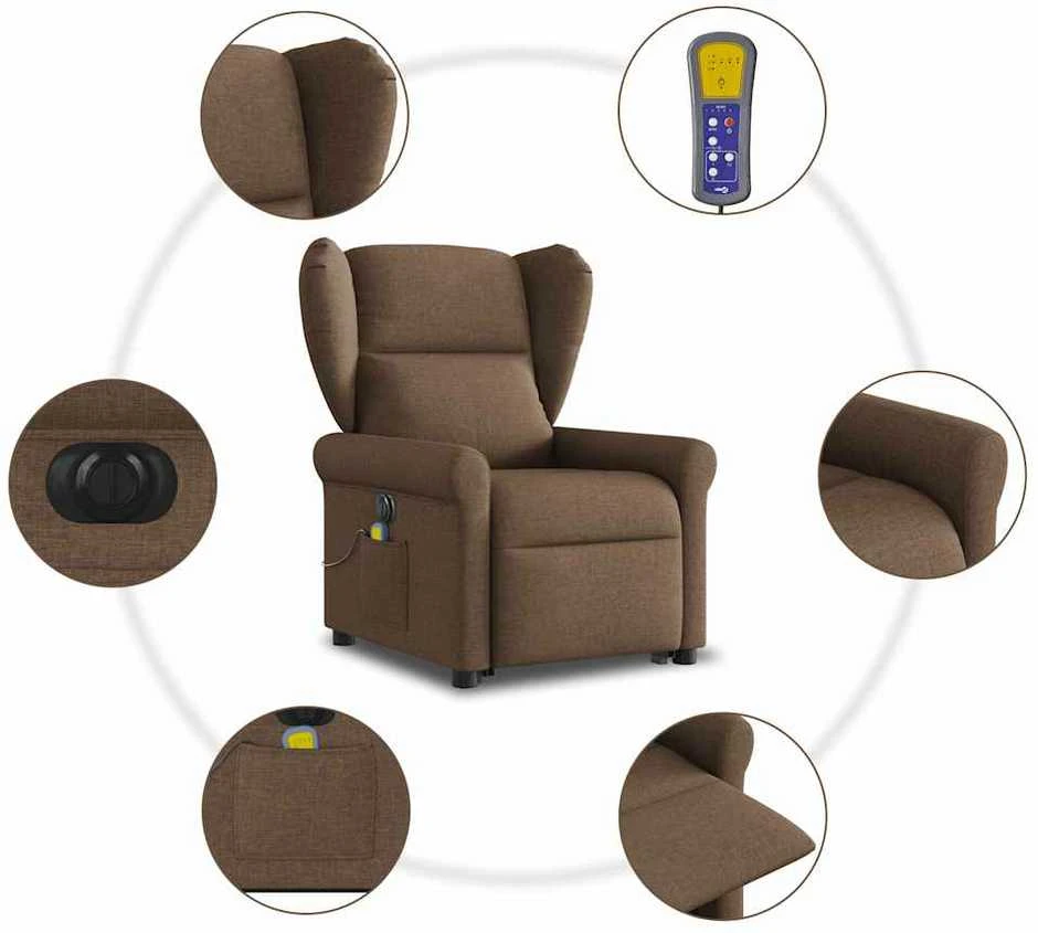 Fotelis Atsistojantis elektrinis masažinis krėslas, rudas, audinys