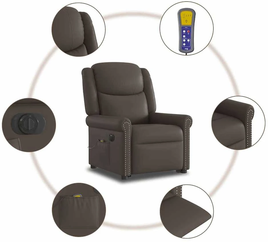 Fotelis Atsistojantis elektrinis masažinis krėslas, rudas, dirbtinė oda