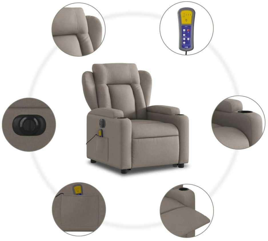 Fotelis Atsistojantis elektrinis masažinis krėslas, taupe, audinys