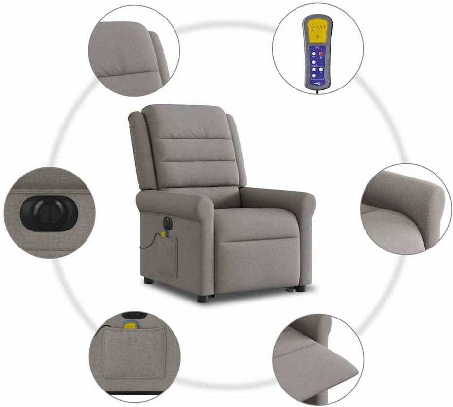 Fotelis Atsistojantis elektrinis masažinis krėslas, taupe, audinys
