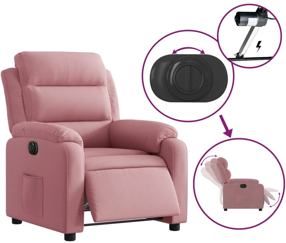 Fotelis Elektrinis atlošiamas krėslas, rožinės spalvos, aksomas
