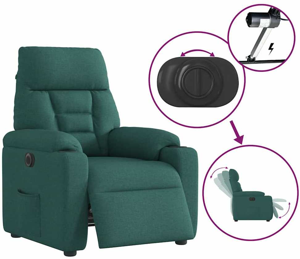 Fotelis Elektrinis atlošiamas krėslas, tamsiai žalios spalvos, audinys