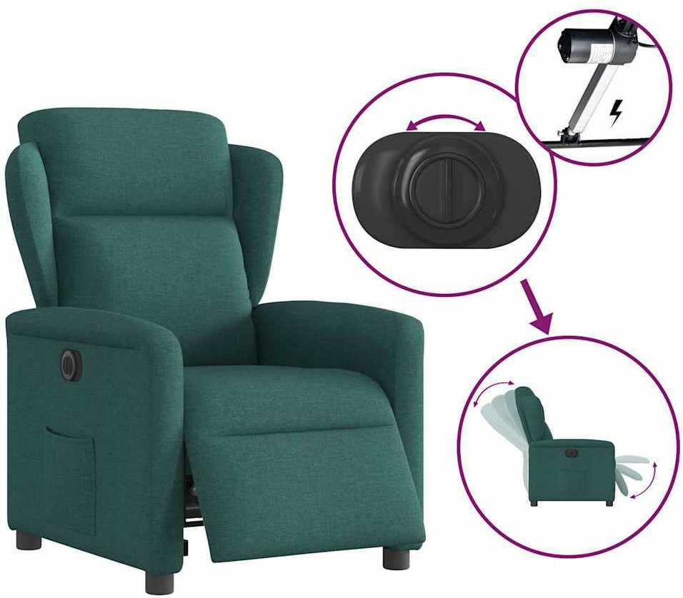 Fotelis Elektrinis atlošiamas krėslas, tamsiai žalios spalvos, audinys