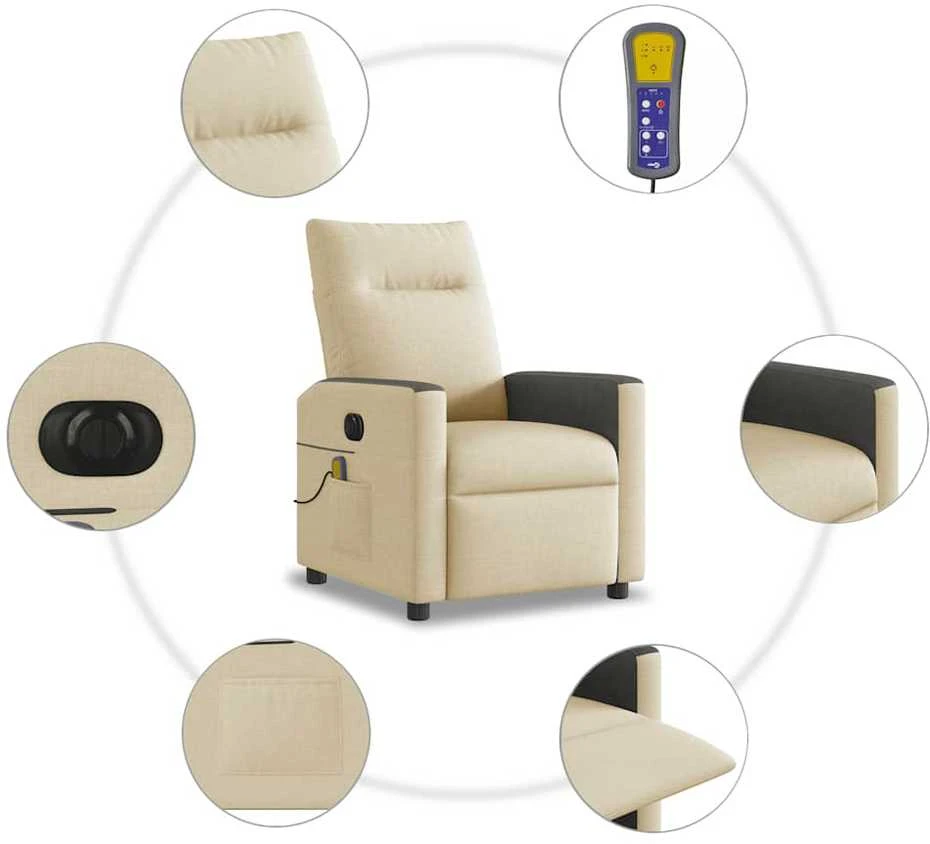Fotelis Elektrinis atlošiamas masažinis krėslas, kreminis, audinys