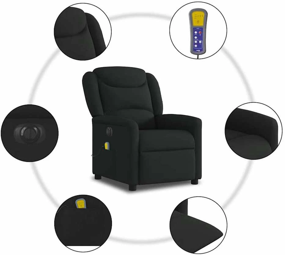 Fotelis Elektrinis atlošiamas masažinis krėslas, juodas, audinys