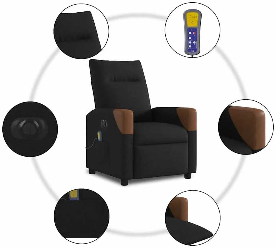 Fotelis Elektrinis atlošiamas masažinis krėslas, juodas, audinys