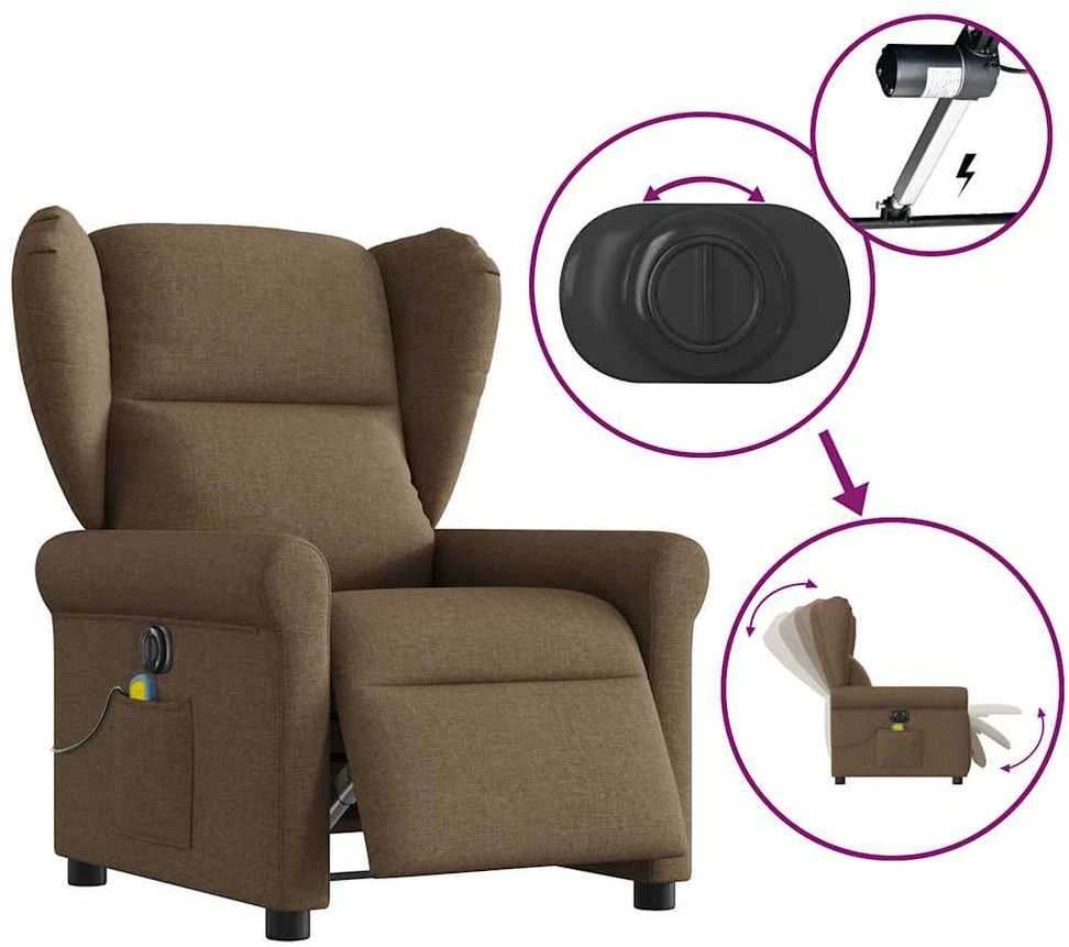 Fotelis Elektrinis atlošiamas masažinis krėslas, rudas, audinys