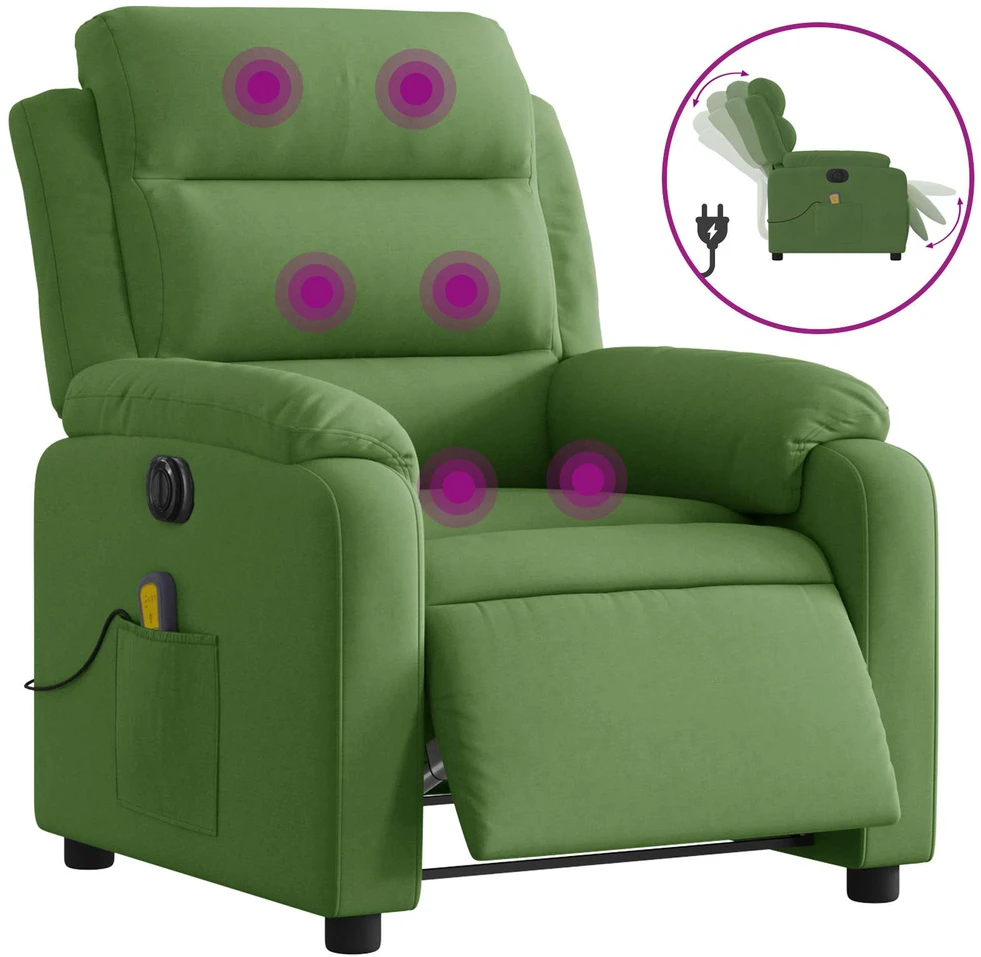 Fotelis Elektrinis masažinis krėslas, šviesiai žalias, aksomas