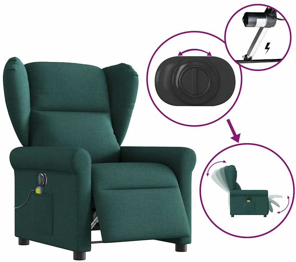 Fotelis Elektrinis masažinis krėslas, tamsiai žalias, audinys