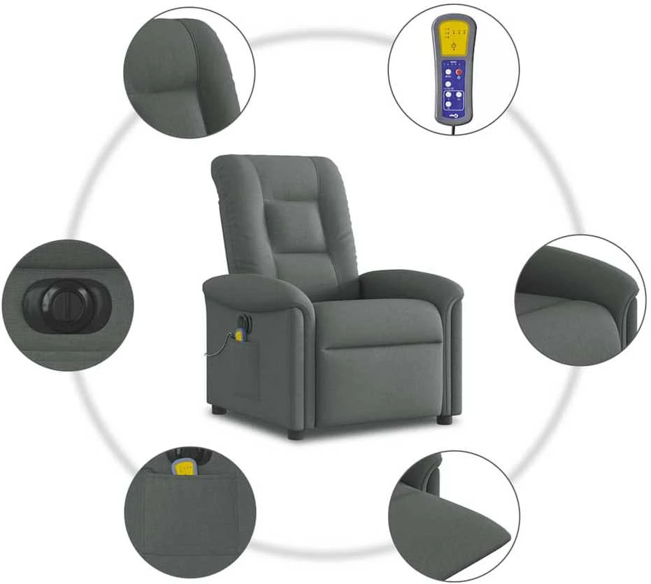 Fotelis Elektrinis masažinis krėslas, tamsiai pilkas, audinys
