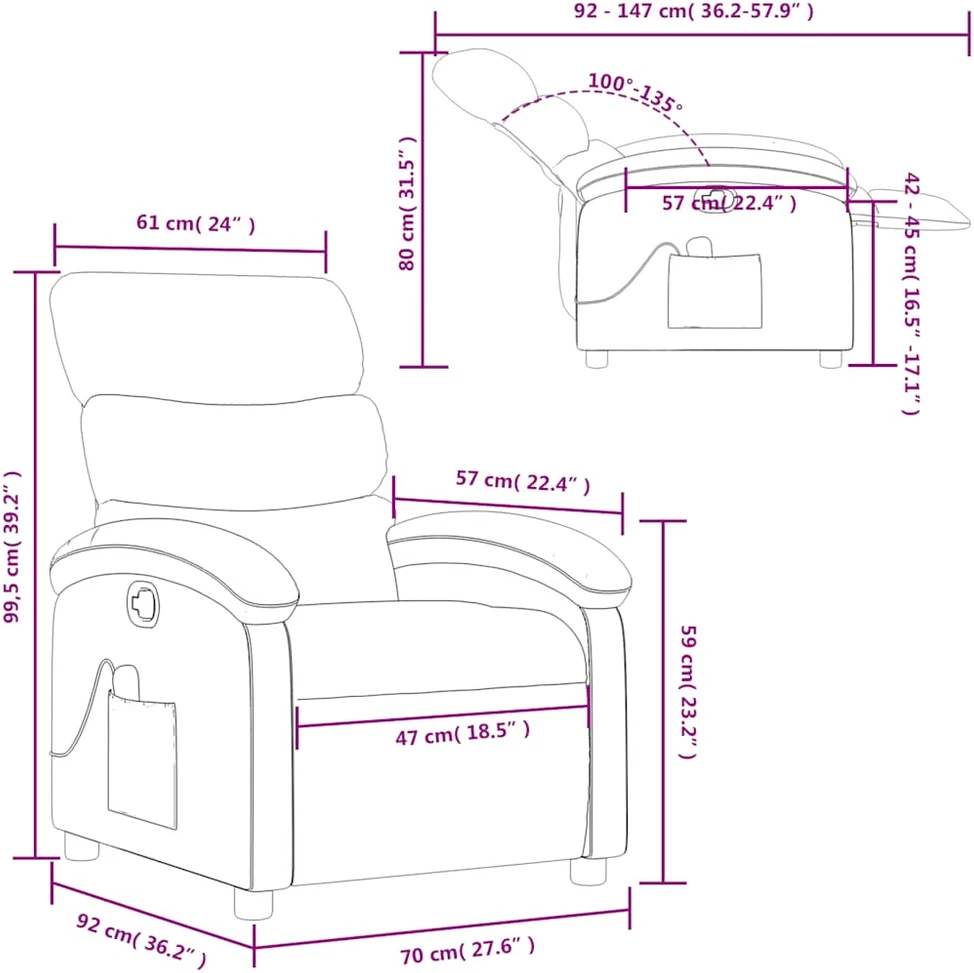 Fotelis Masažinis atlošiamas krėslas, juodas, audinys