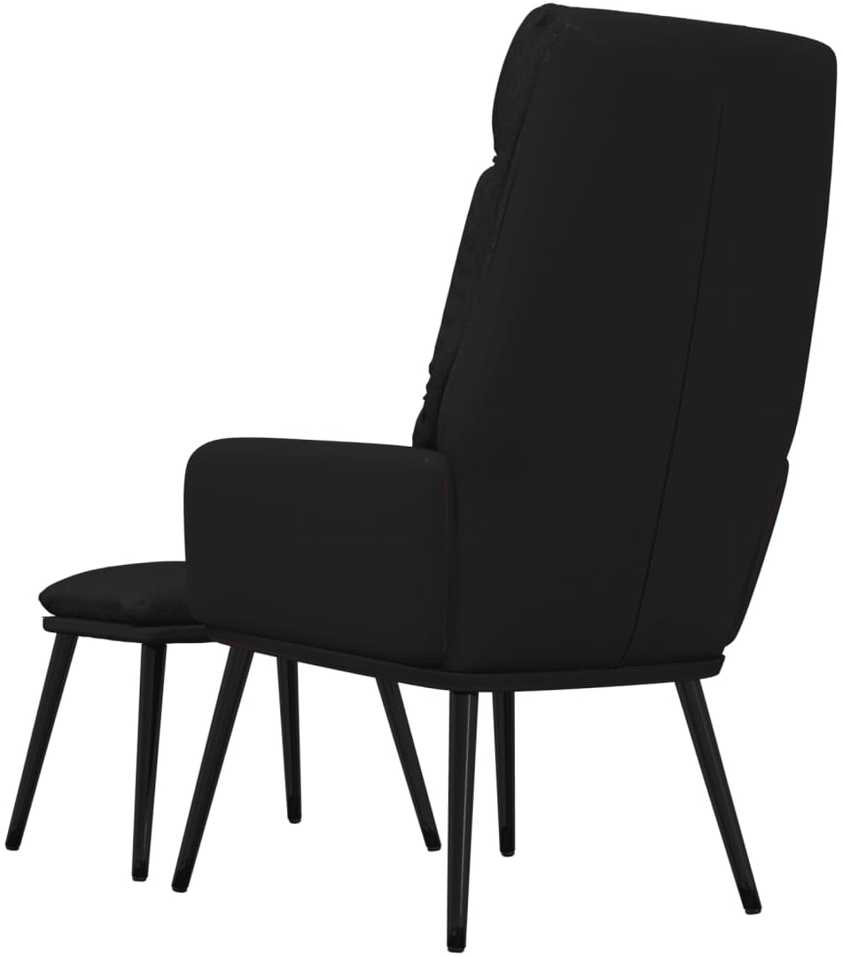 Fotelis Poilsio kėdė su taburete, juoda, audinys ir dirbtinė oda