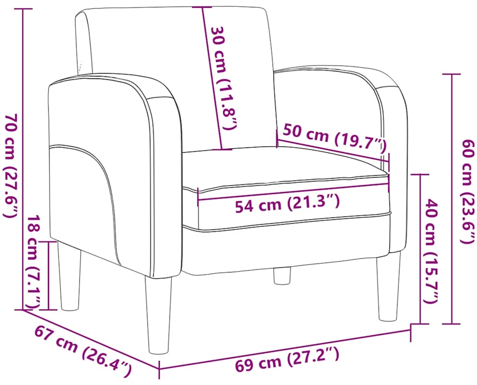 Fotelis Sofa-kėdė su porankiais, juoda, 54 cm, dirbtinė oda