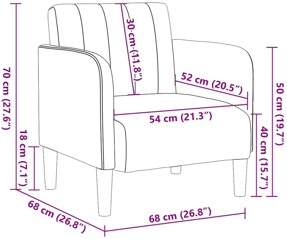 Fotelis Sofa-kėdė su porankiais, kreminės spalvos, 54 cm, aksomas