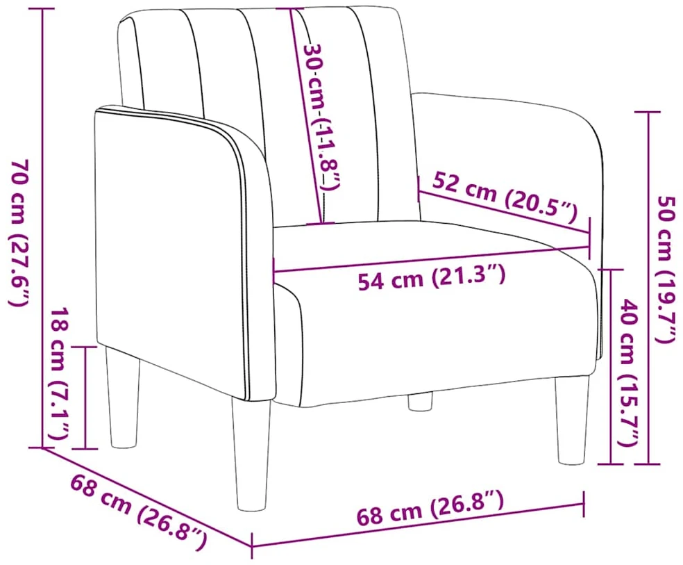 Fotelis Sofa-kėdė su porankiais, kreminės spalvos, 54 cm, aksomas