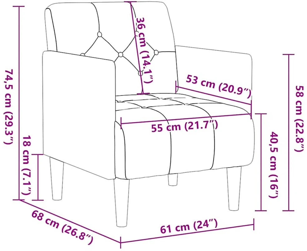 Fotelis Sofa-kėdė su porankiais, šviesiai pilka, 55 cm, aksomas