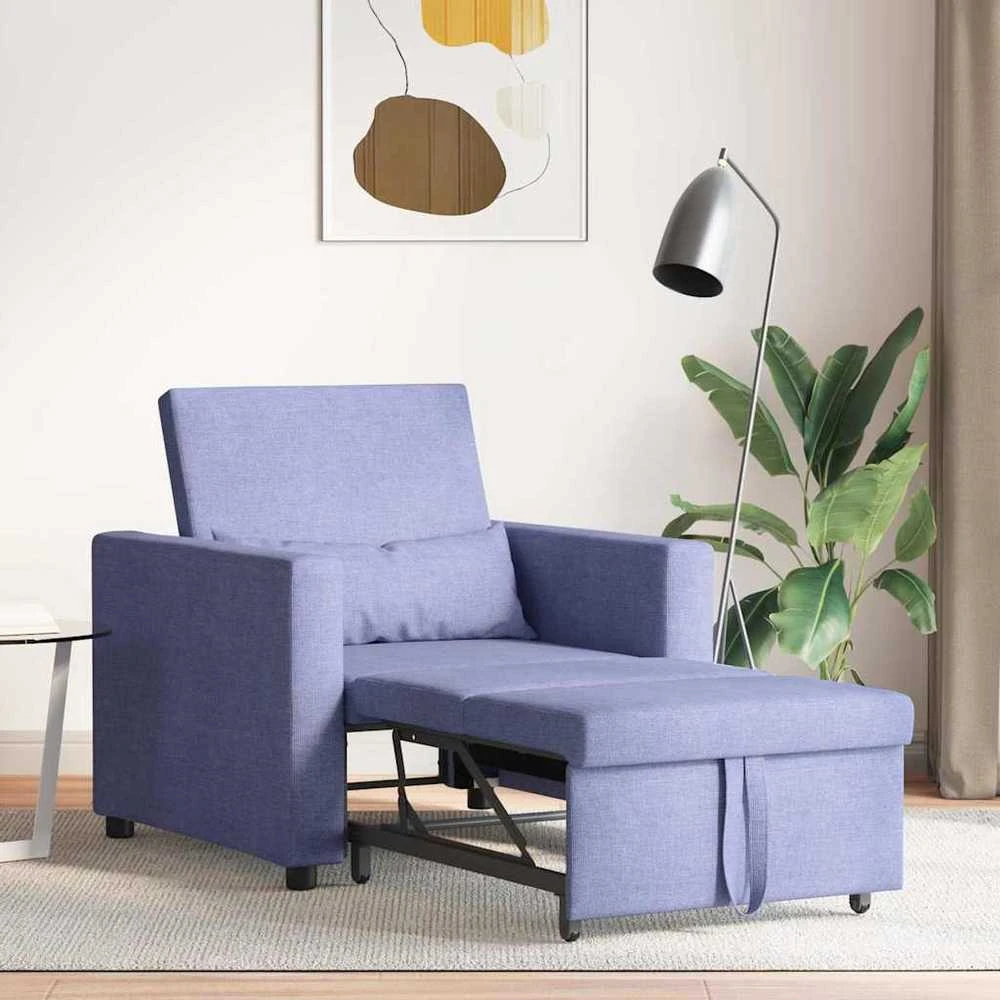 Fotelis Ištraukiamas sofa-lova vienvietis Džinsinė mėlyna audinys