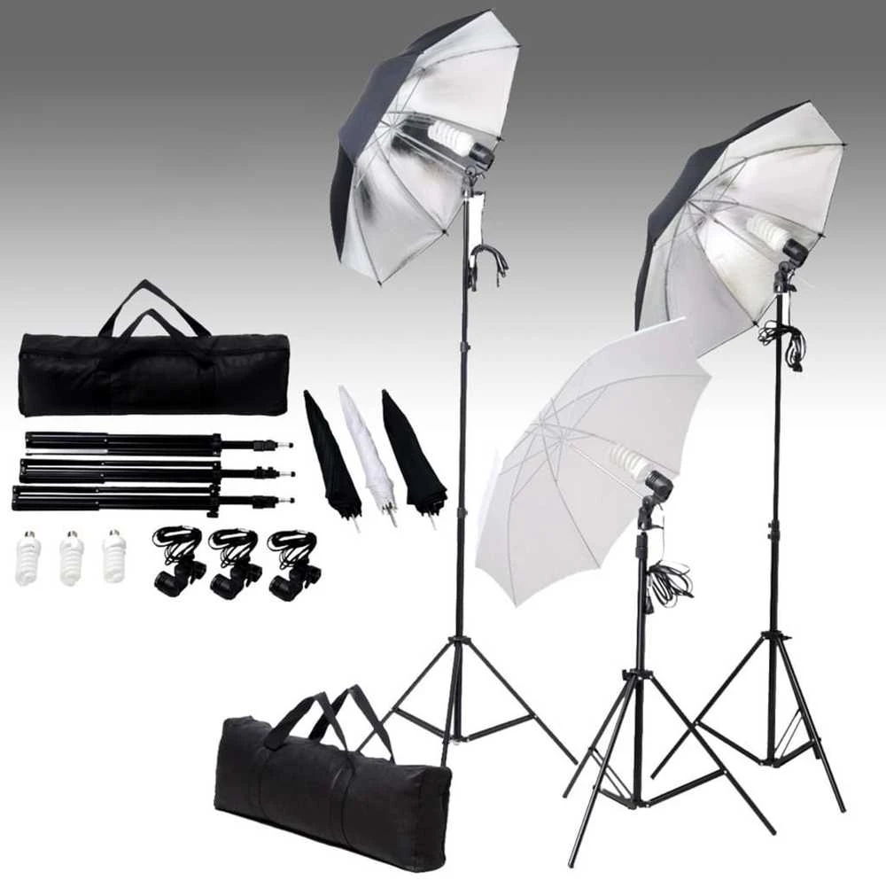 Fotostudijos komplektas su apšvietimo rinkiniu ir fonu