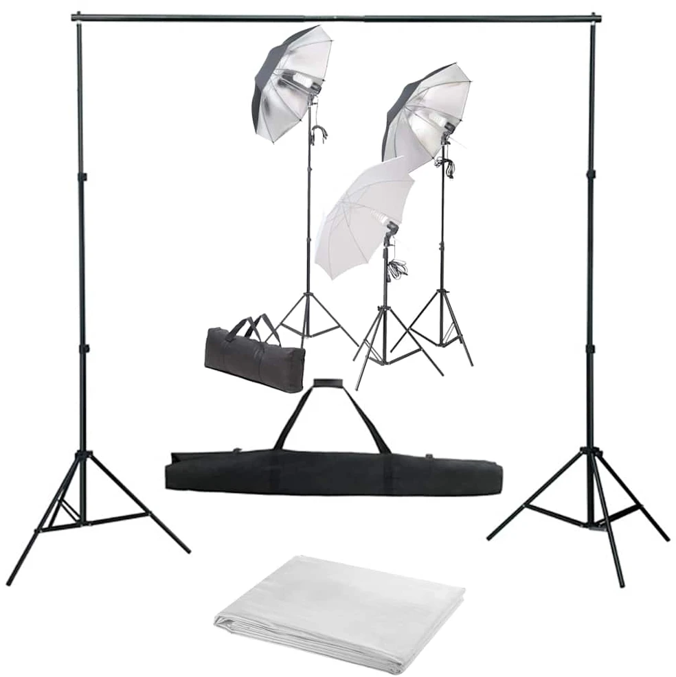 Fotostudijos komplektas su apšvietimo rinkiniu ir fonu