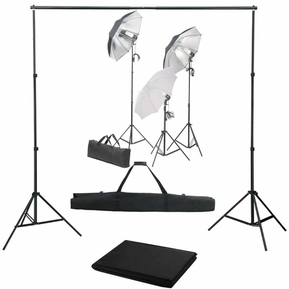 Fotostudijos komplektas su apšvietimo rinkiniu ir fonu