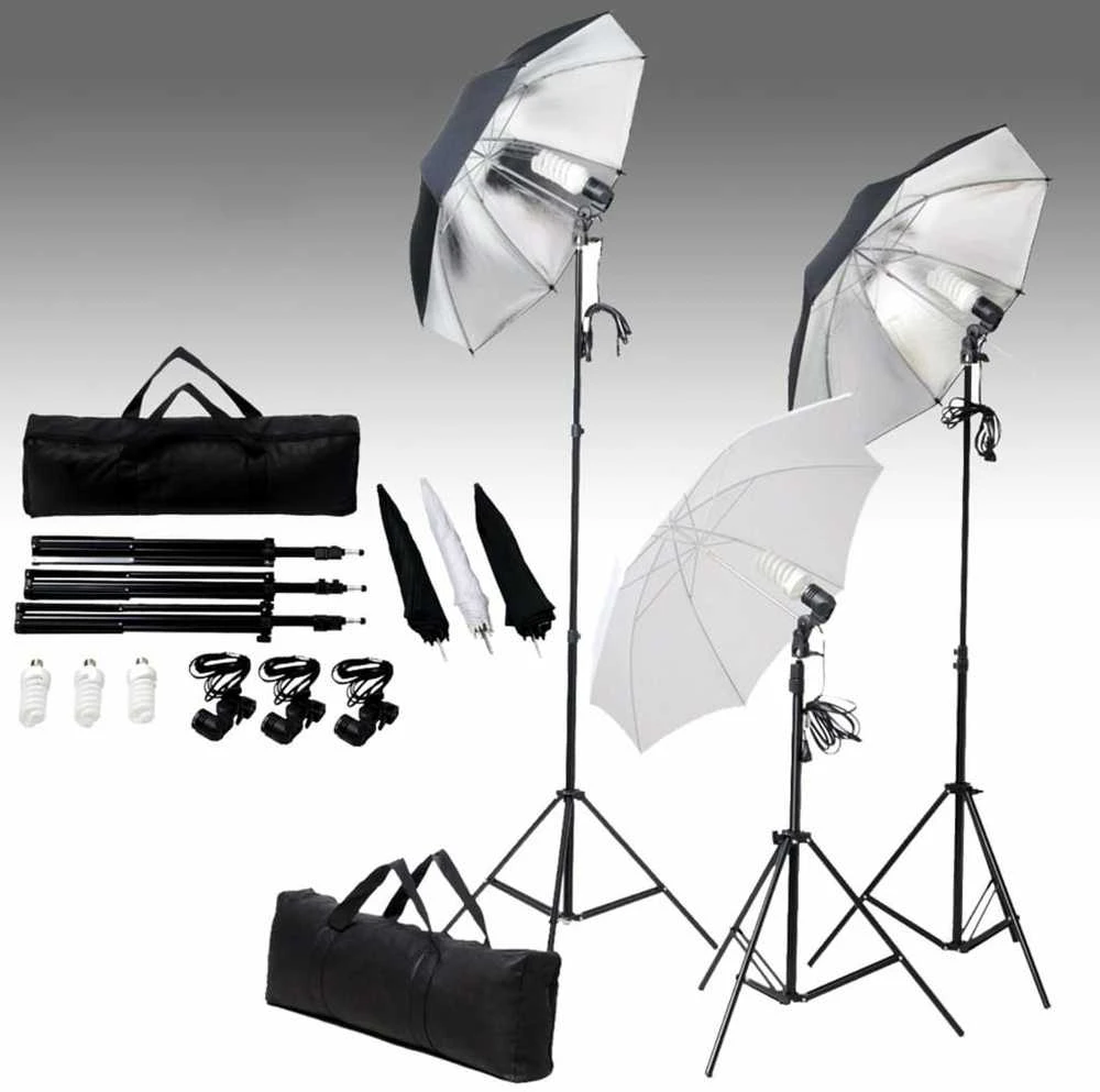 Fotostudijos komplektas su apšvietimo rinkiniu ir fonu