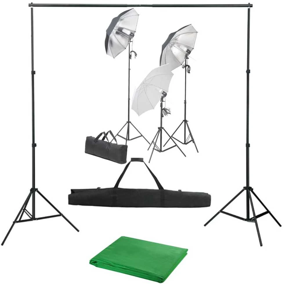 Fotostudijos komplektas su apšvietimo rinkiniu ir fonu