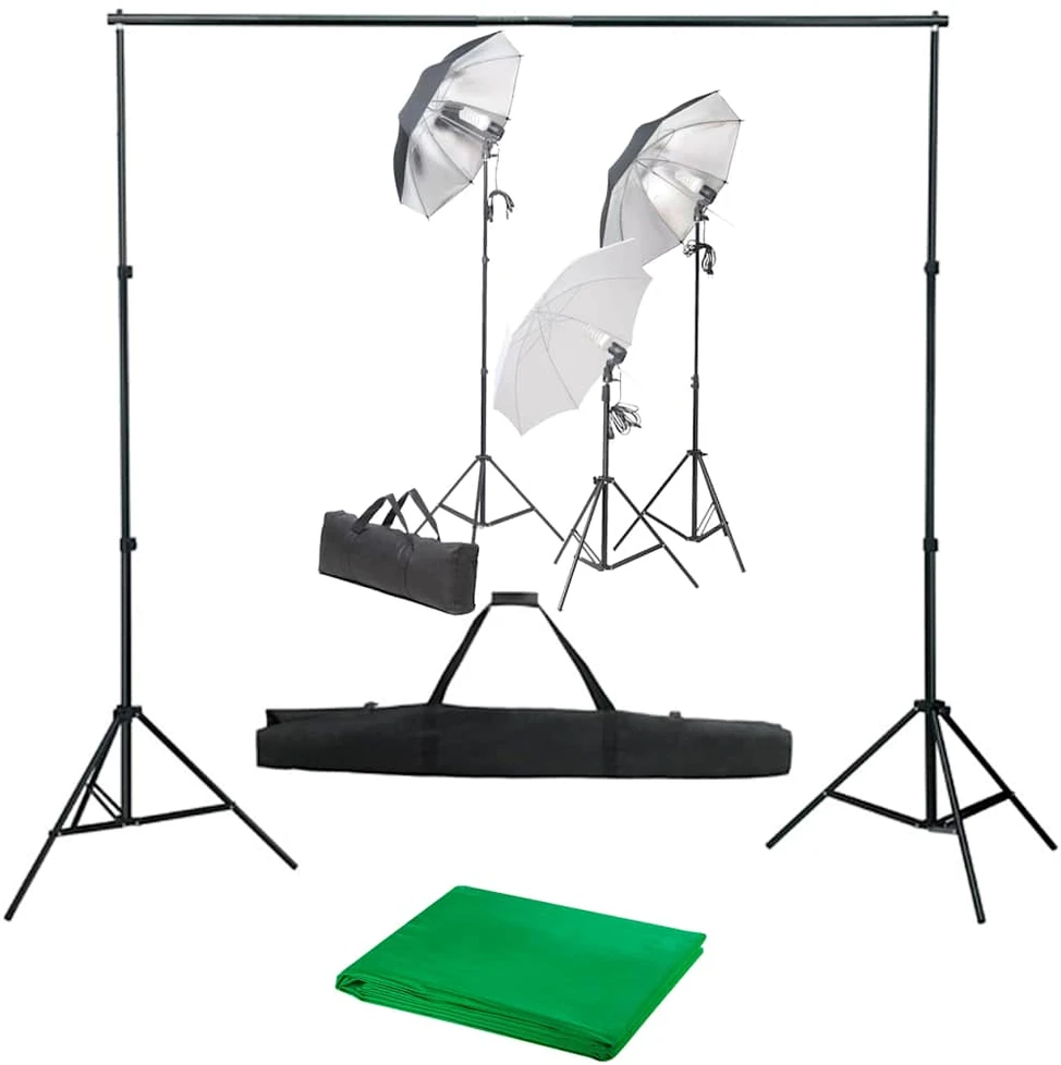 Fotostudijos komplektas su apšvietimo rinkiniu ir fonu