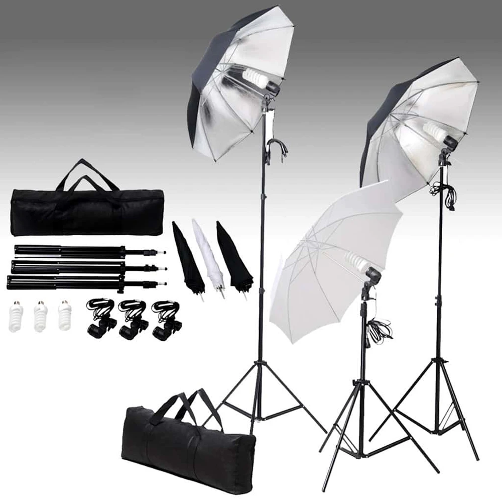 Fotostudijos komplektas su apšvietimo rinkiniu ir fonu