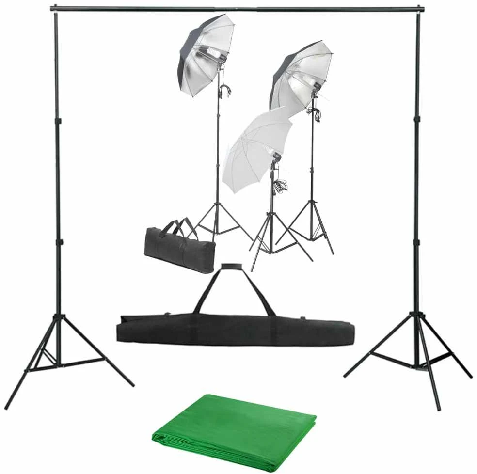 Fotostudijos komplektas su apšvietimo rinkiniu ir fonu
