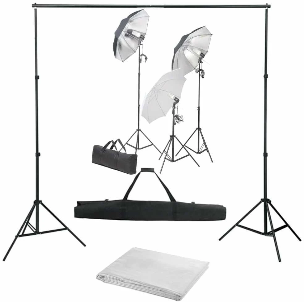 Fotostudijos komplektas su apšvietimo rinkiniu ir fonu