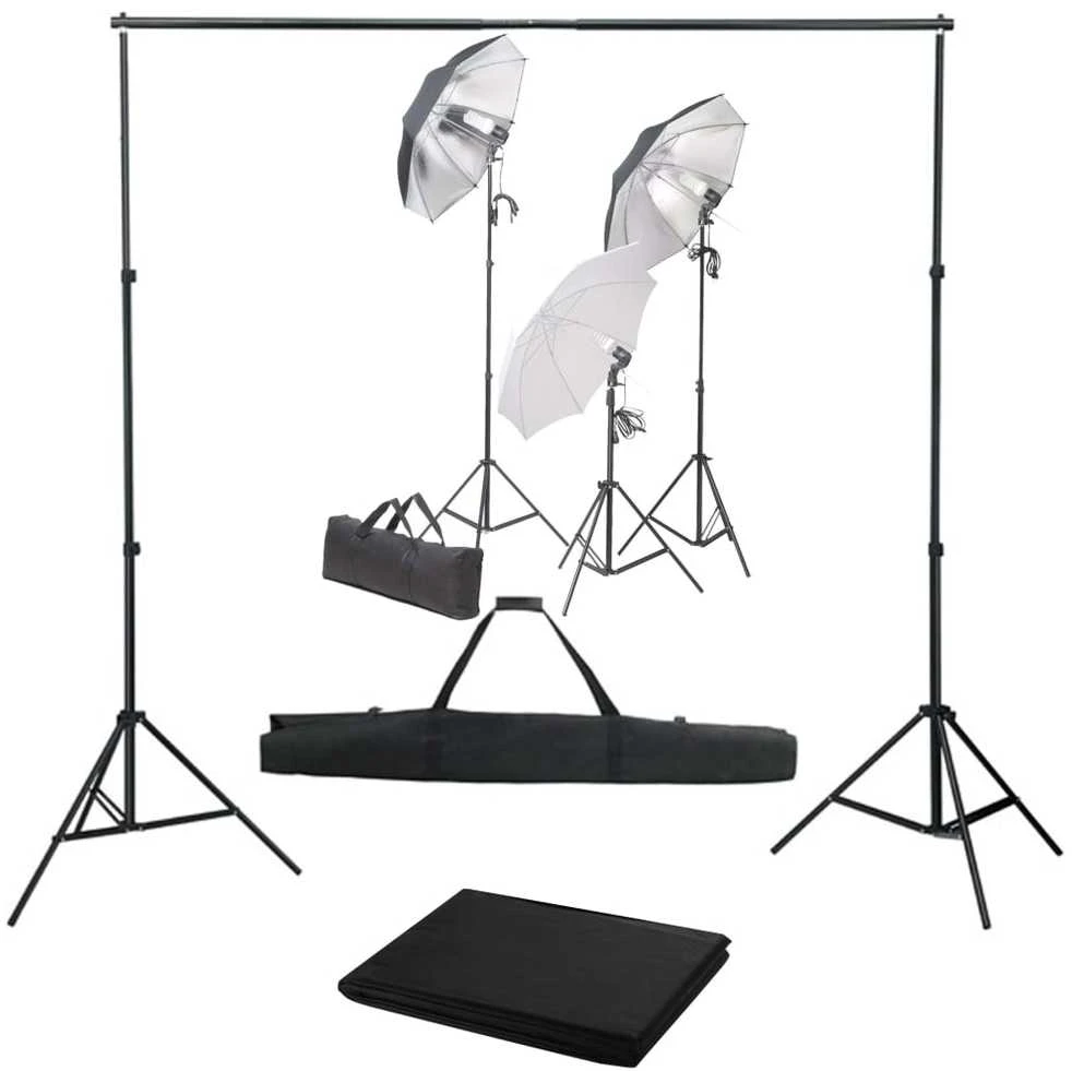Fotostudijos komplektas su apšvietimo rinkiniu ir fonu