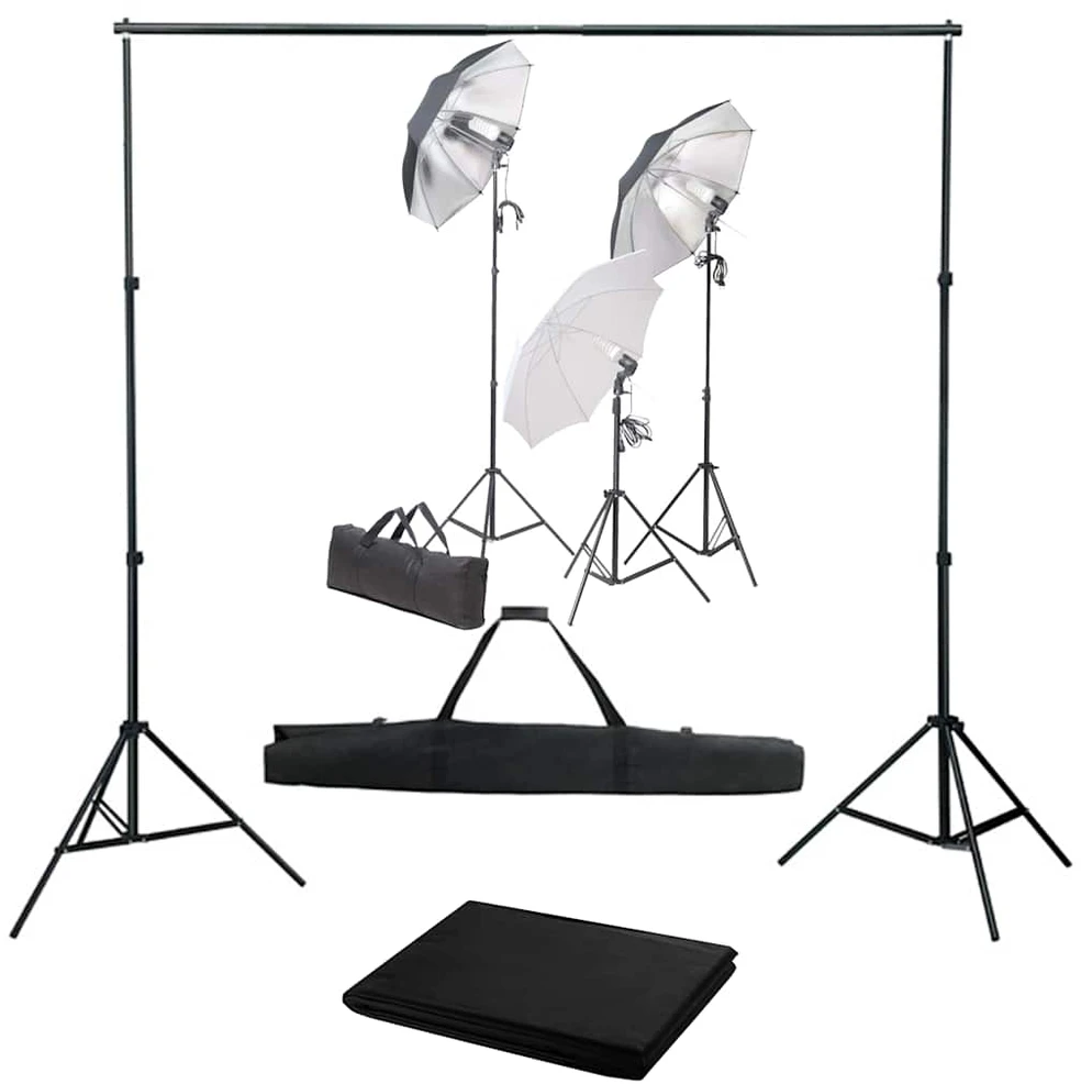Fotostudijos komplektas su apšvietimo rinkiniu ir fonu