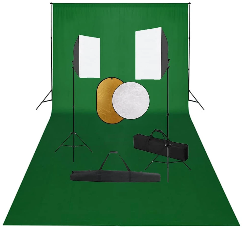 Fotostudijos komplektas su šviesdėžėmis, fonu ir reflektoriumi