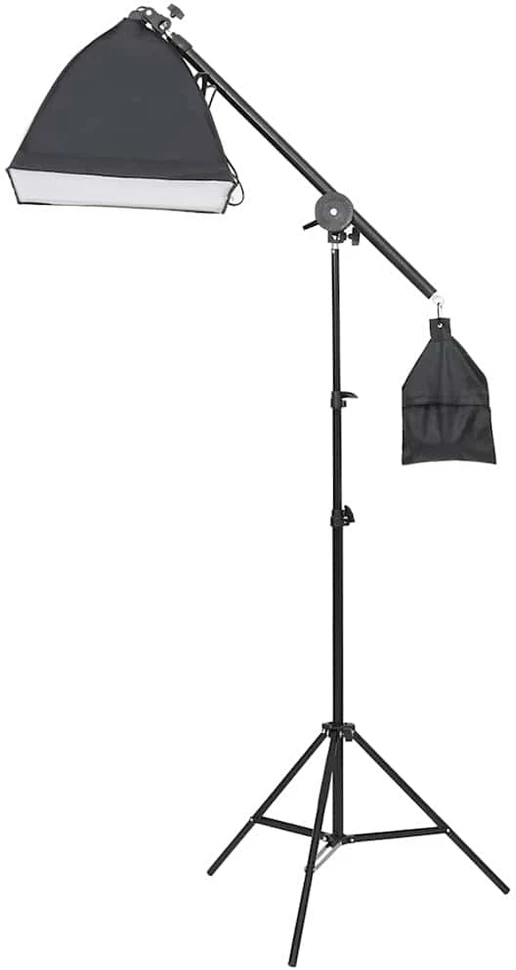 Fotostudijos rinkinys su apšvietimo rinkiniu ir fonu
