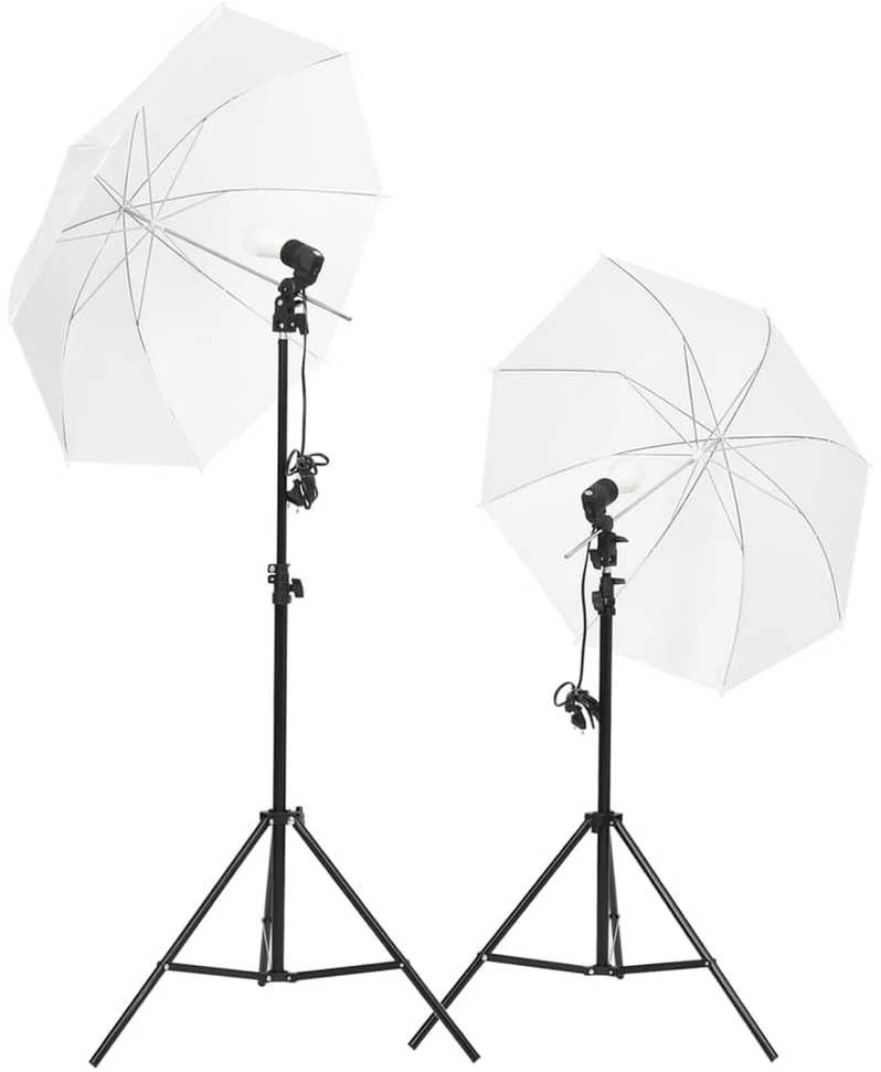 Fotostudijos rinkinys su apšvietimo rinkiniu ir fonu