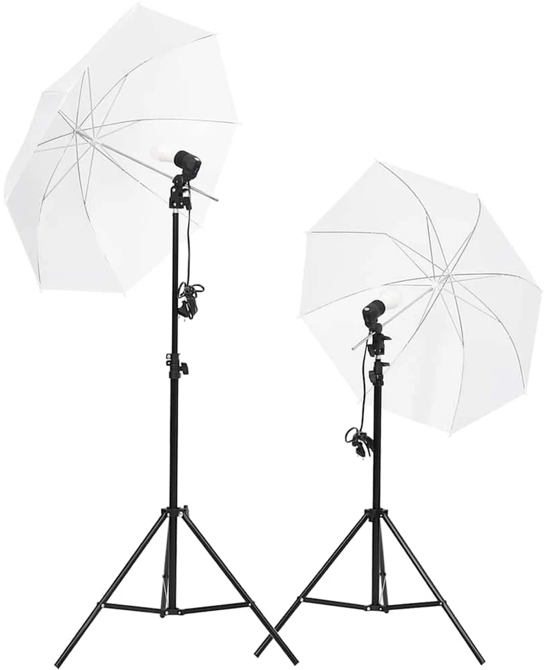 Fotostudijos rinkinys su šviestuvais, fonu ir reflektoriumi