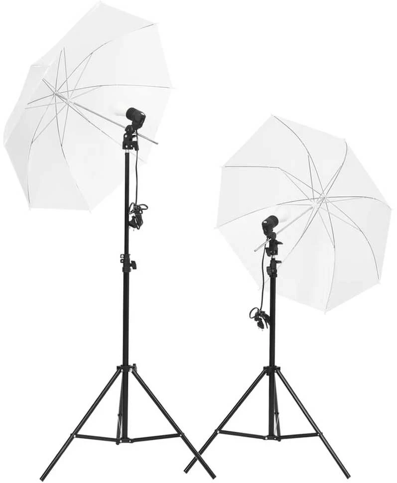 Fotostudijos rinkinys su šviestuvais, fonu ir reflektoriumi