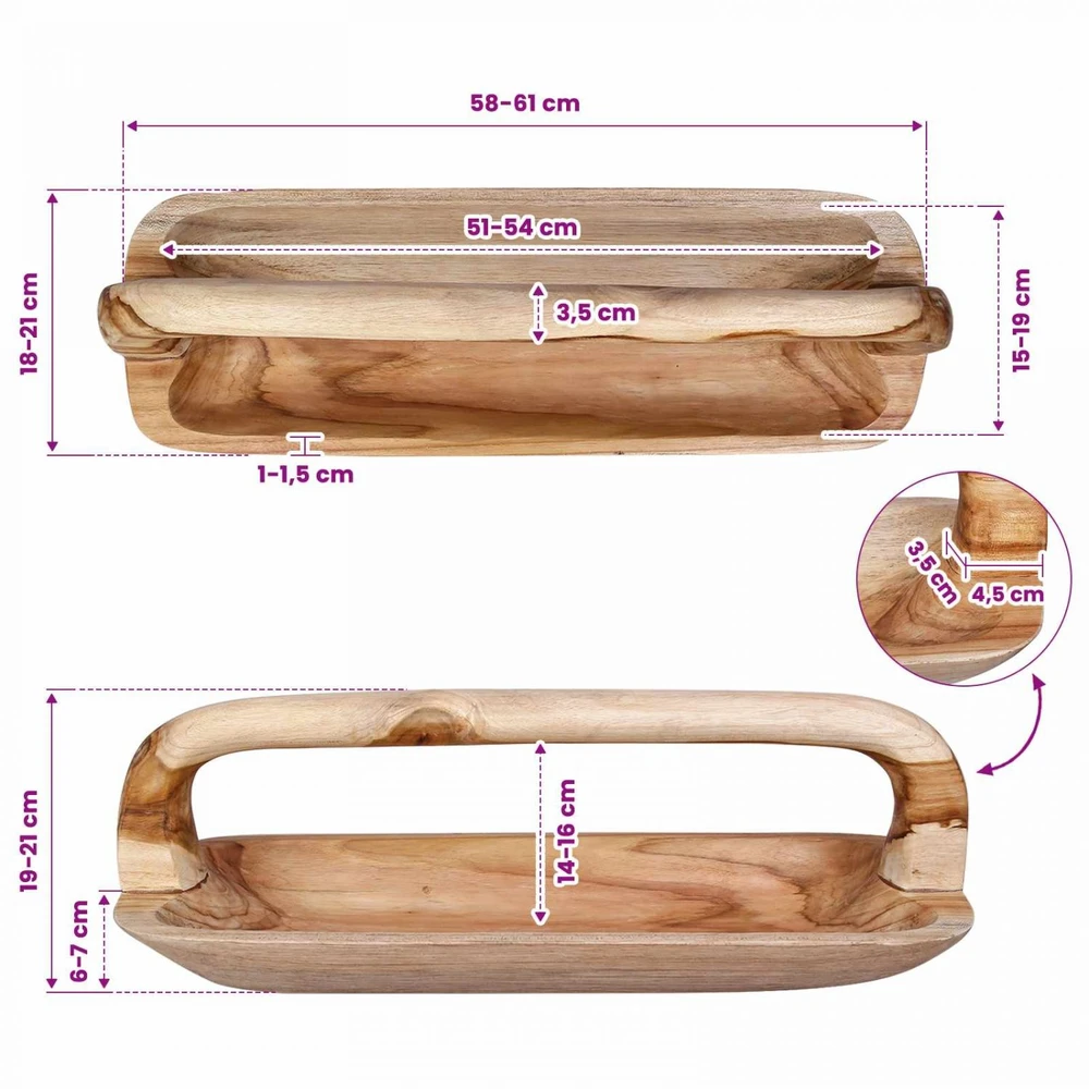 Fruit Bowl JEPARA Teak Brown 61 x 21 x 21 cm