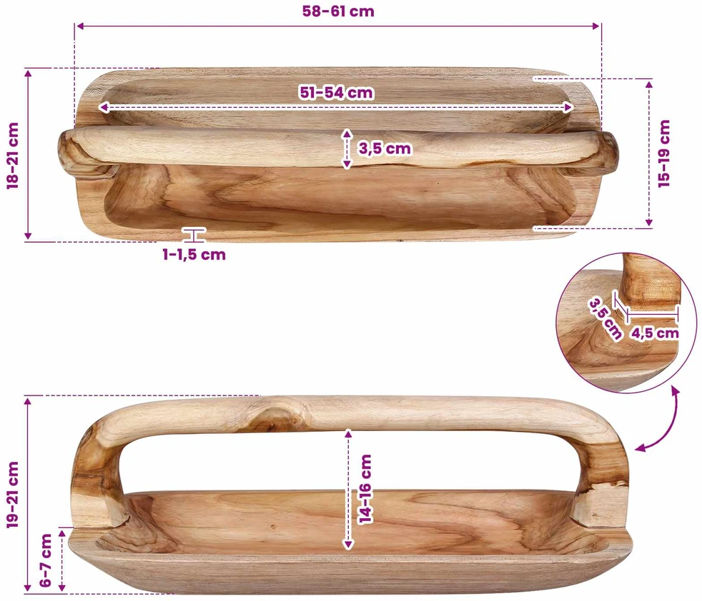 Fruit Bowl JEPARA Teak Brown 61 x 21 x 21 cm