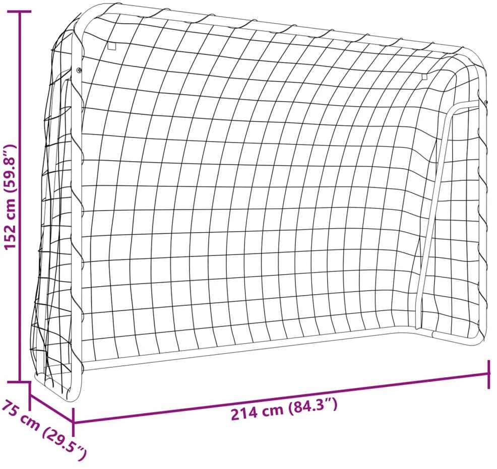 Futbolo vartai, balti, 214x75x152cm, plienas/poliesteris