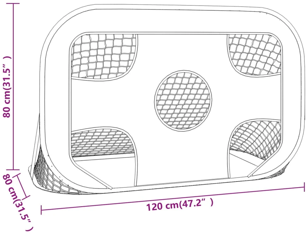 Futbolo vartai su tinklu ir taikiniu, 120x80x80cm, poliesteris