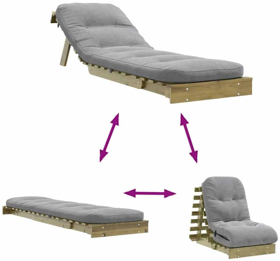 Futono sofa-lova su čiužiniu, 60x206x11cm, impregnuota pušis