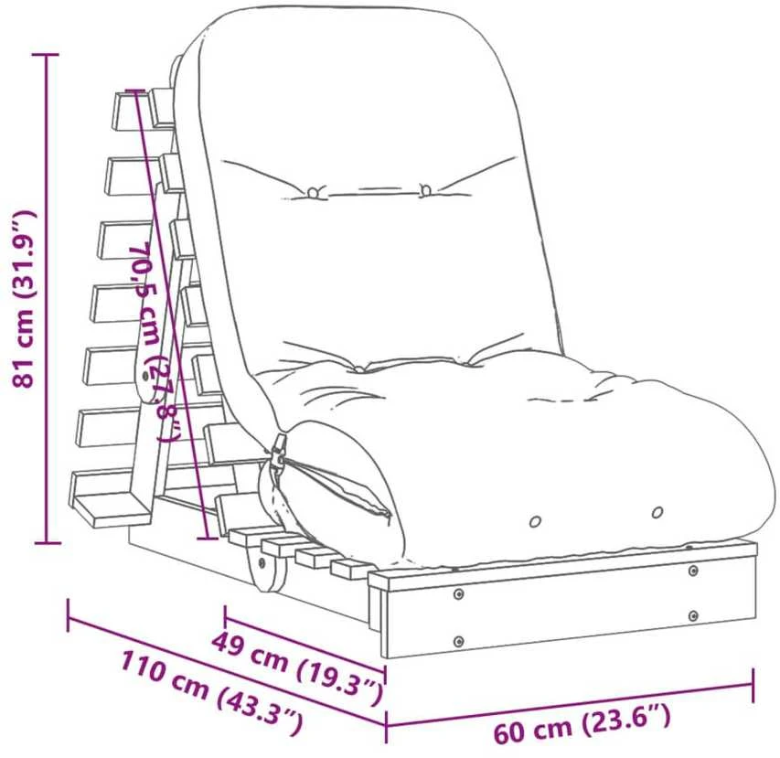 Futono sofa-lova su čiužiniu, 60x206x11cm, pušies masyvas