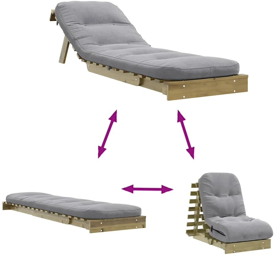 Futono sofa-lova su čiužiniu, 60x206x11cm, impregnuota pušis